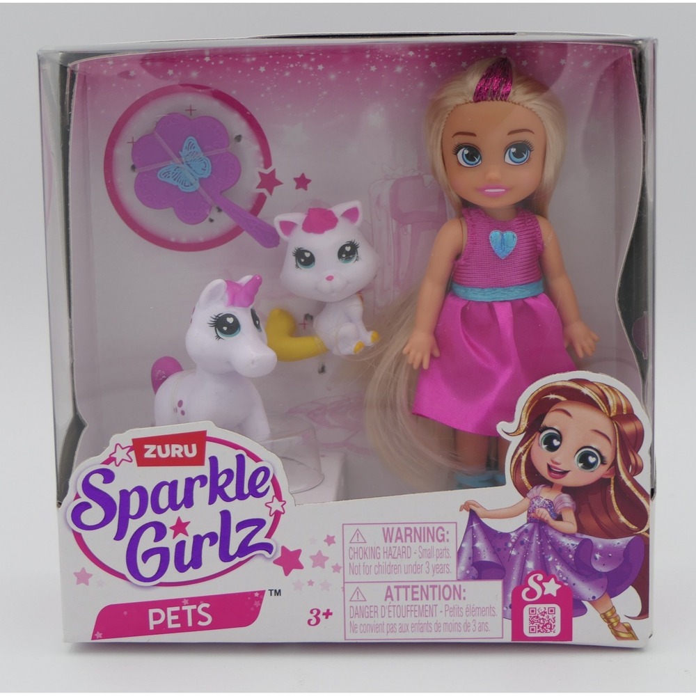 Zuru Sparkle Girlz Pets 1 Doll 2 Pets 1 Accessory Girls Play Toy Set Age 3+ New